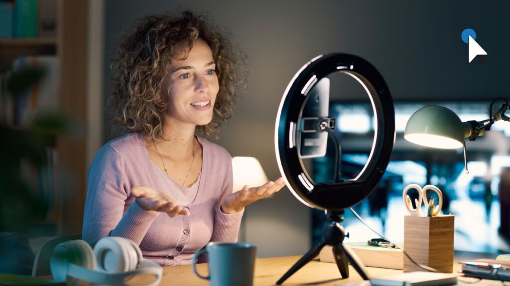 mulher em frente a ring light